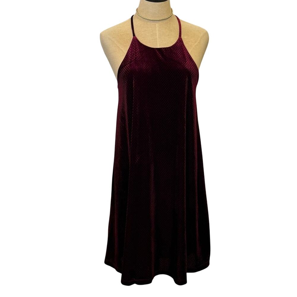 Everly Marron Burgundy Velvet Party Cocktail Holiday Dress Small S